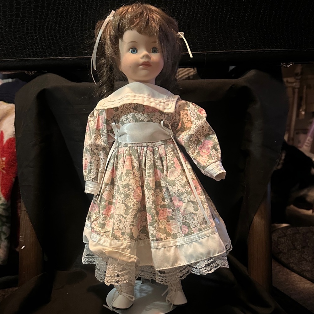 Source Unknown Porcelain Doll with Floral Dress